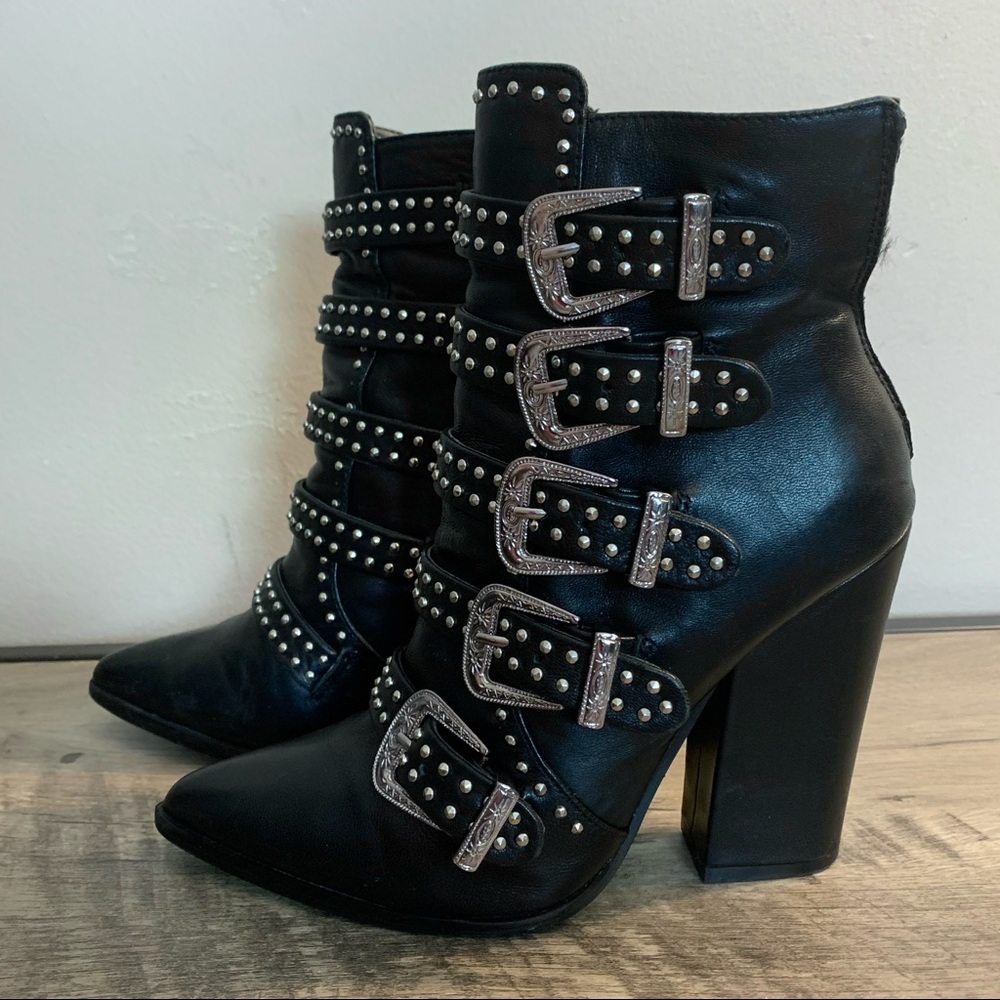 Steve Madden Black Ankle Boots with Silver Buckles
